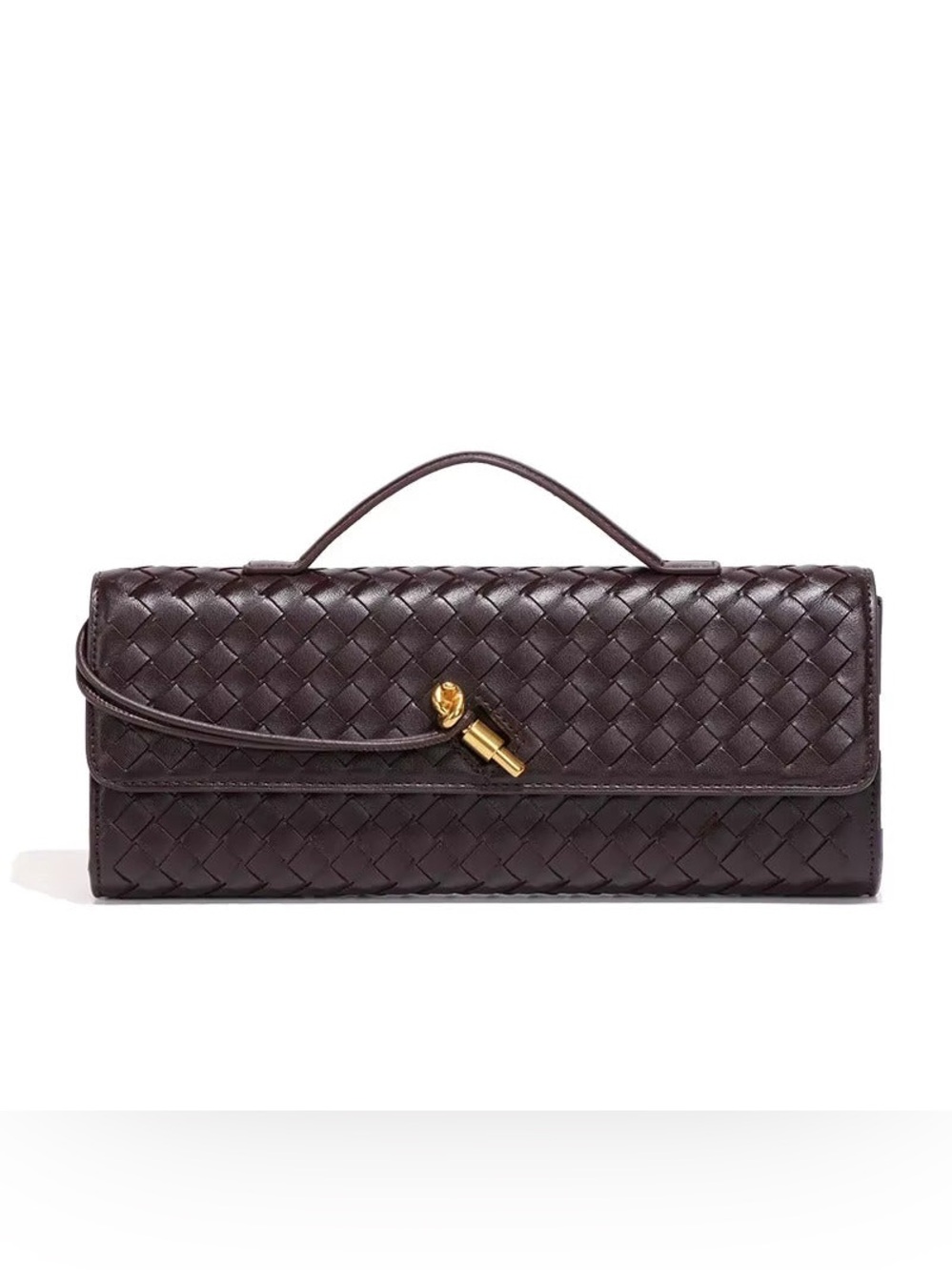 Ariadne Chic Woven Vegan Leather Clutch in Brown